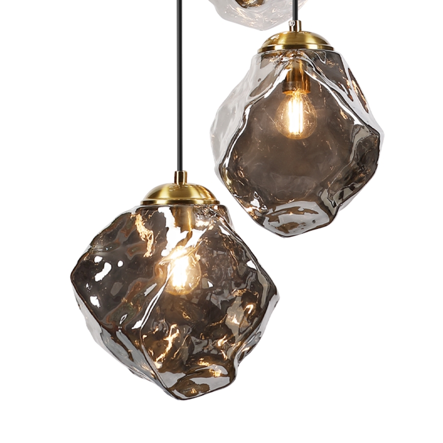 Suspension sur câble CRISTAL 5xE14/15W/230V laiton/noir fumé