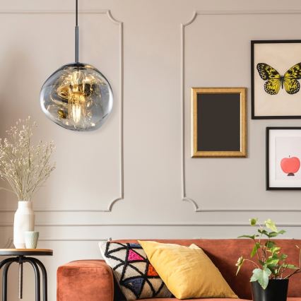 Suspension sur câble CRUMPLED 1xE27/24W/230V Ø 18 cm fumé