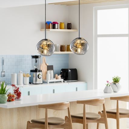 Suspension sur câble CRUMPLED 1xE27/24W/230V Ø 18 cm fumé