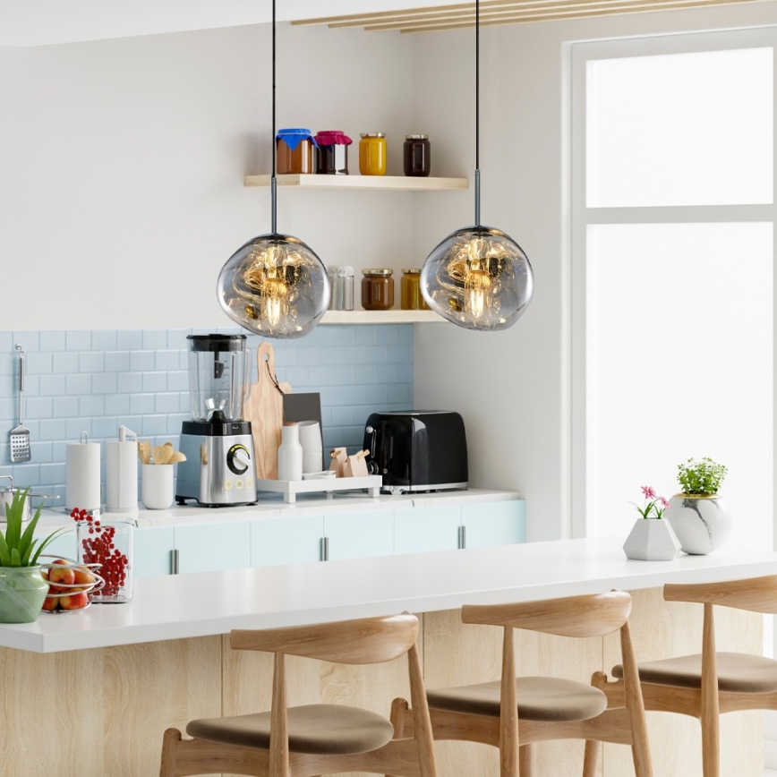 Suspension sur câble CRUMPLED 1xE27/24W/230V Ø 18 cm fumé