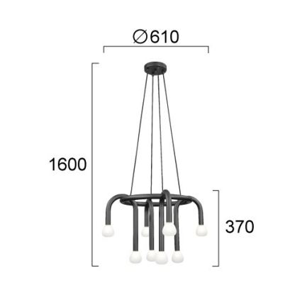 Suspension sur câble DELORI 8xG9/28W/230V noir