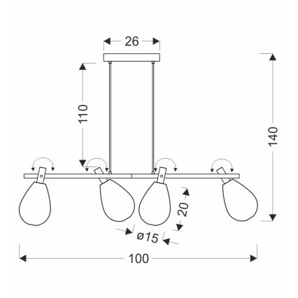 Suspension sur câble DENSO 4xG9/5W/230V chrome noir/cuivré
