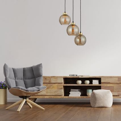 Suspension sur câble DEVI 3xE27/15W/230V noir/beige fumé