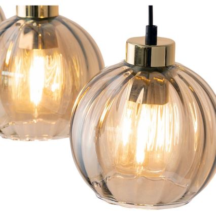 Suspension sur câble DEVI 3xE27/15W/230V noir/beige fumé