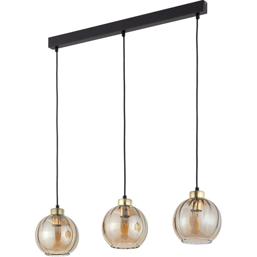 Suspension sur câble DEVI 3xE27/15W/230V noir/beige fumé