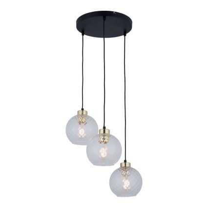 Suspension sur câble DEVON 3xE27/15W/230V noire/transparente