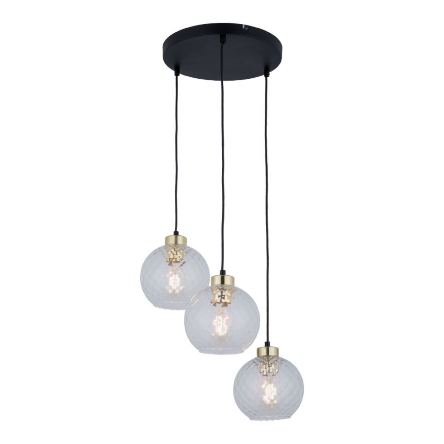 Suspension sur câble DEVON 3xE27/15W/230V noire/transparente