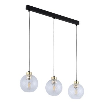 Suspension sur câble DEVON 3xE27/15W/230V noire/transparente