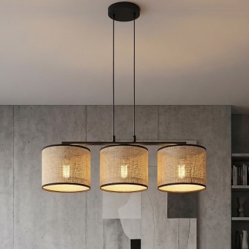 Suspension sur câble ECO 3xE27/15W/230V beige/rotin
