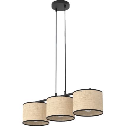Suspension sur câble ECO 3xE27/15W/230V beige/rotin