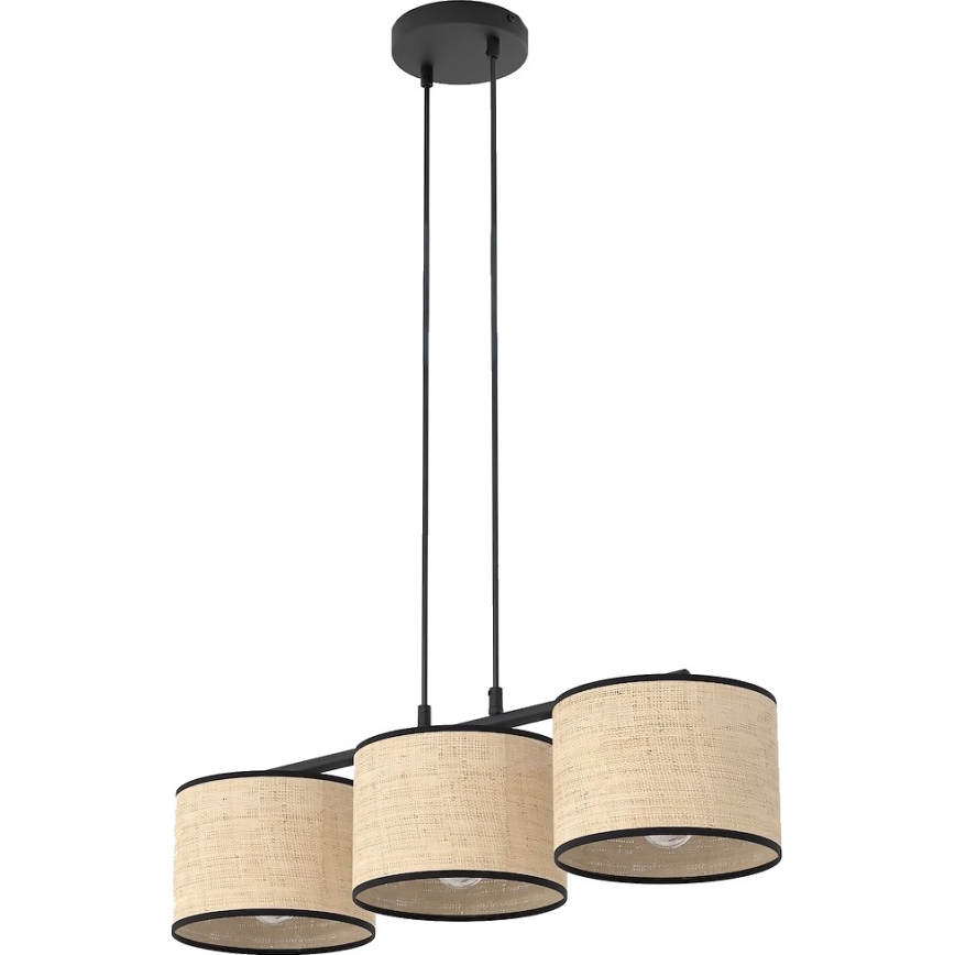Suspension sur câble ECO 3xE27/15W/230V beige/rotin