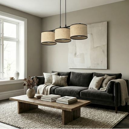 Suspension sur câble ECO 3xE27/15W/230V beige/rotin