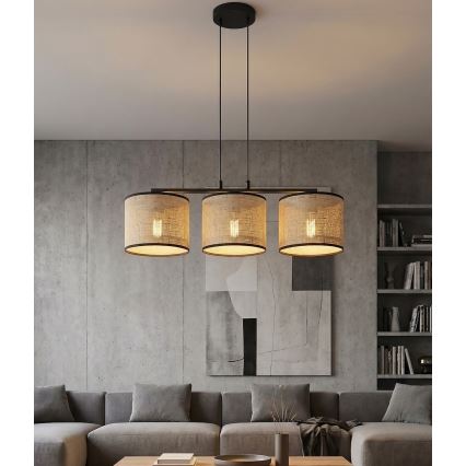 Suspension sur câble ECO 3xE27/15W/230V beige/rotin