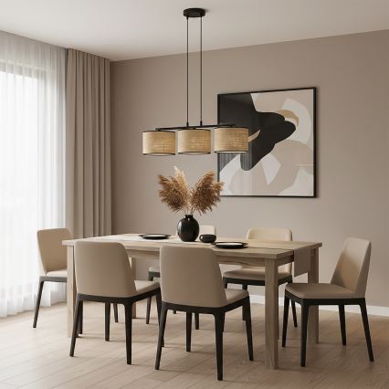 Suspension sur câble ECO 3xE27/15W/230V beige/rotin