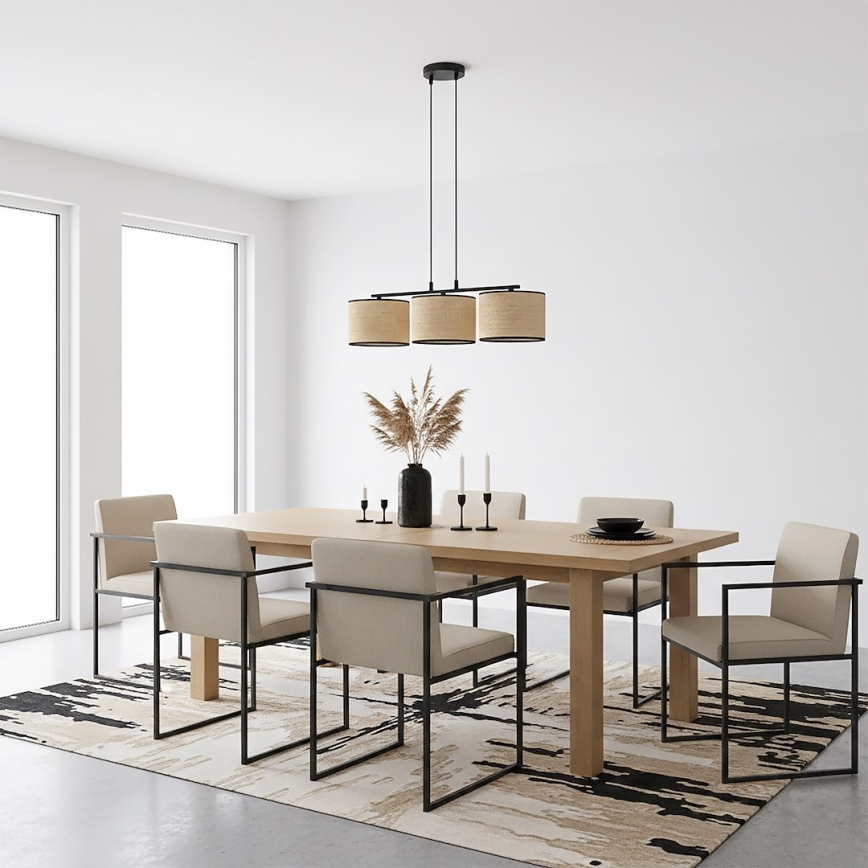 Suspension sur câble ECO 3xE27/15W/230V beige/rotin