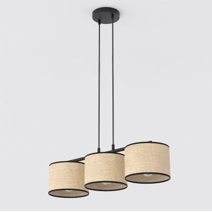 Suspension sur câble ECO 3xE27/15W/230V beige/rotin