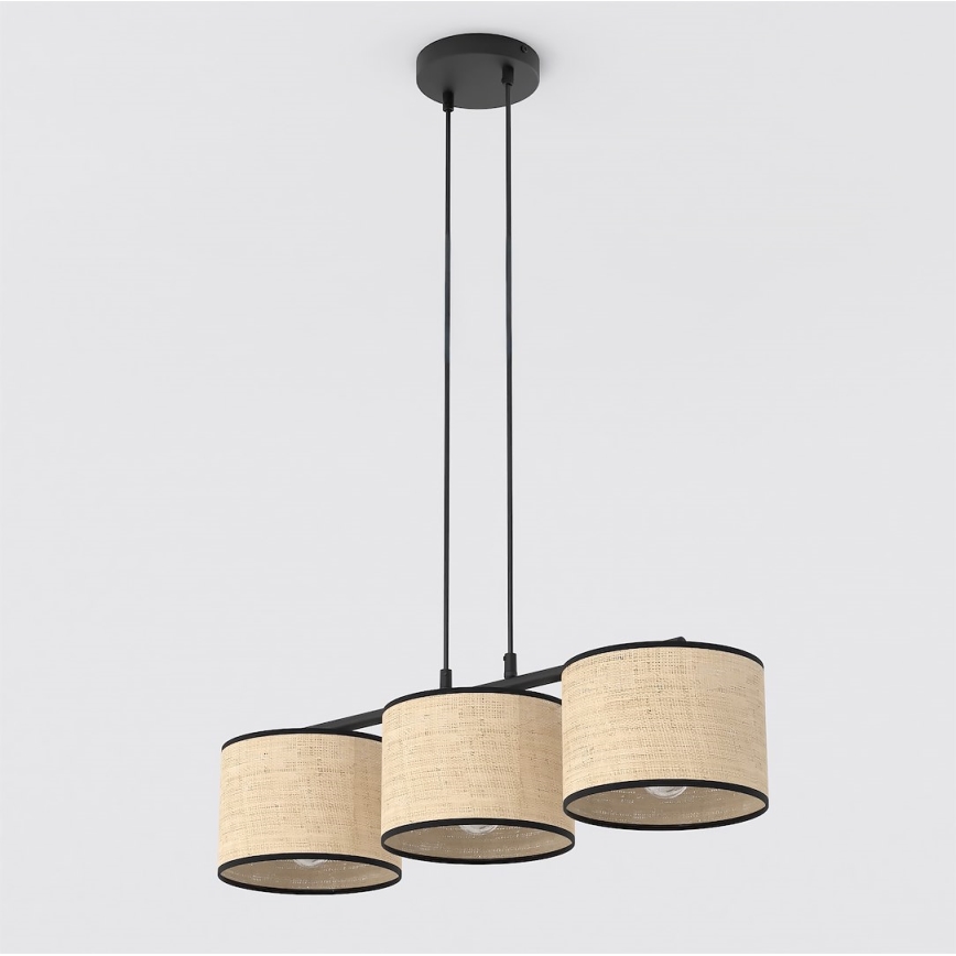 Suspension sur câble ECO 3xE27/15W/230V beige/rotin
