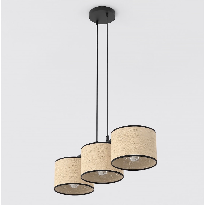 Suspension sur câble ECO 3xE27/15W/230V beige/rotin