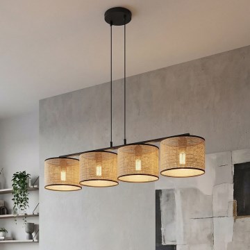 Suspension sur câble ECO 4xE27/15W/230V beige/rotin