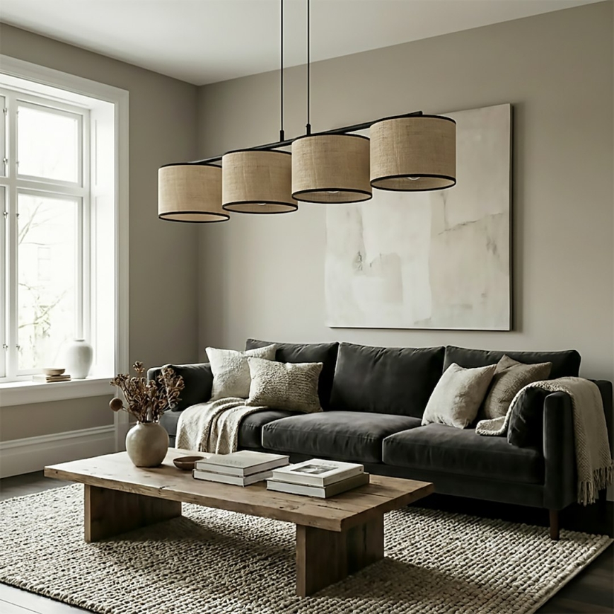 Suspension sur câble ECO 4xE27/15W/230V beige/rotin