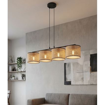 Suspension sur câble ECO 4xE27/15W/230V beige/rotin