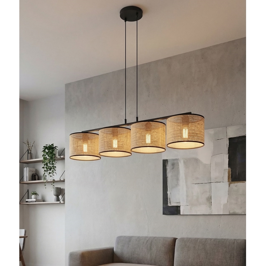 Suspension sur câble ECO 4xE27/15W/230V beige/rotin