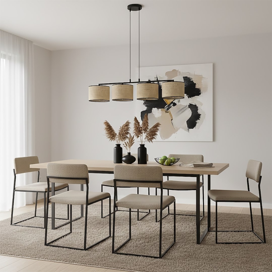 Suspension sur câble ECO 4xE27/15W/230V beige/rotin