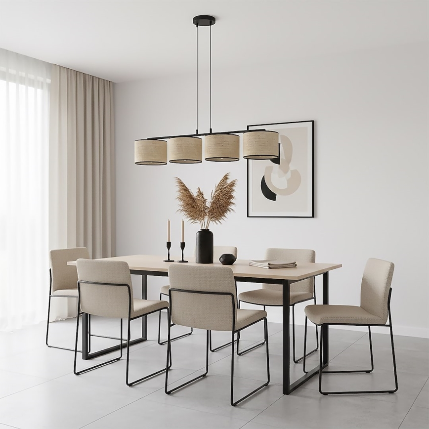 Suspension sur câble ECO 4xE27/15W/230V beige/rotin