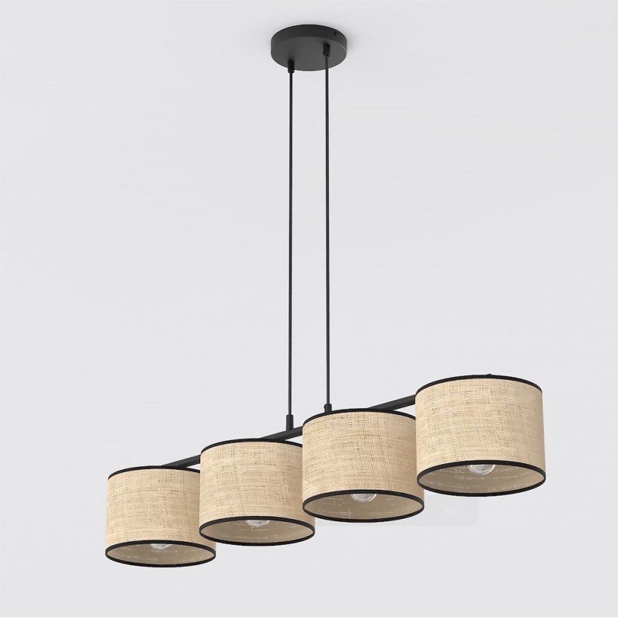 Suspension sur câble ECO 4xE27/15W/230V beige/rotin