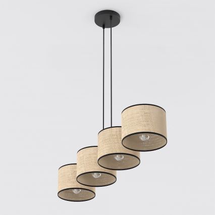 Suspension sur câble ECO 4xE27/15W/230V beige/rotin