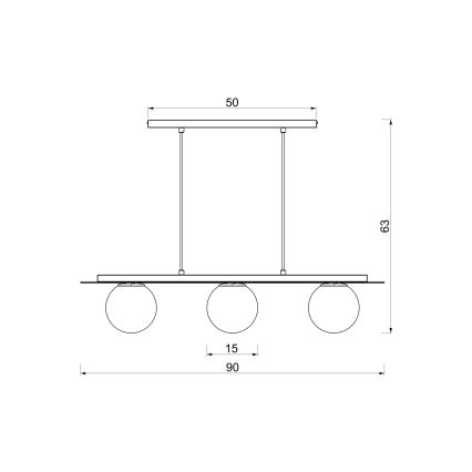 Suspension sur câble FLAT 3xE27/15W/230V dorée