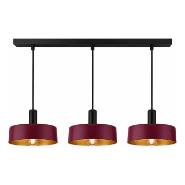 Suspension sur câble HAKI 3xE27/60W/230V bordeaux/noir