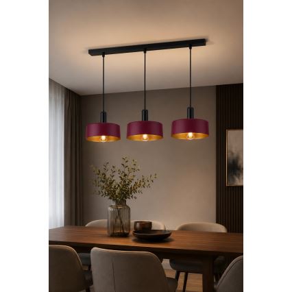 Suspension sur câble HAKI 3xE27/60W/230V bordeaux/noir