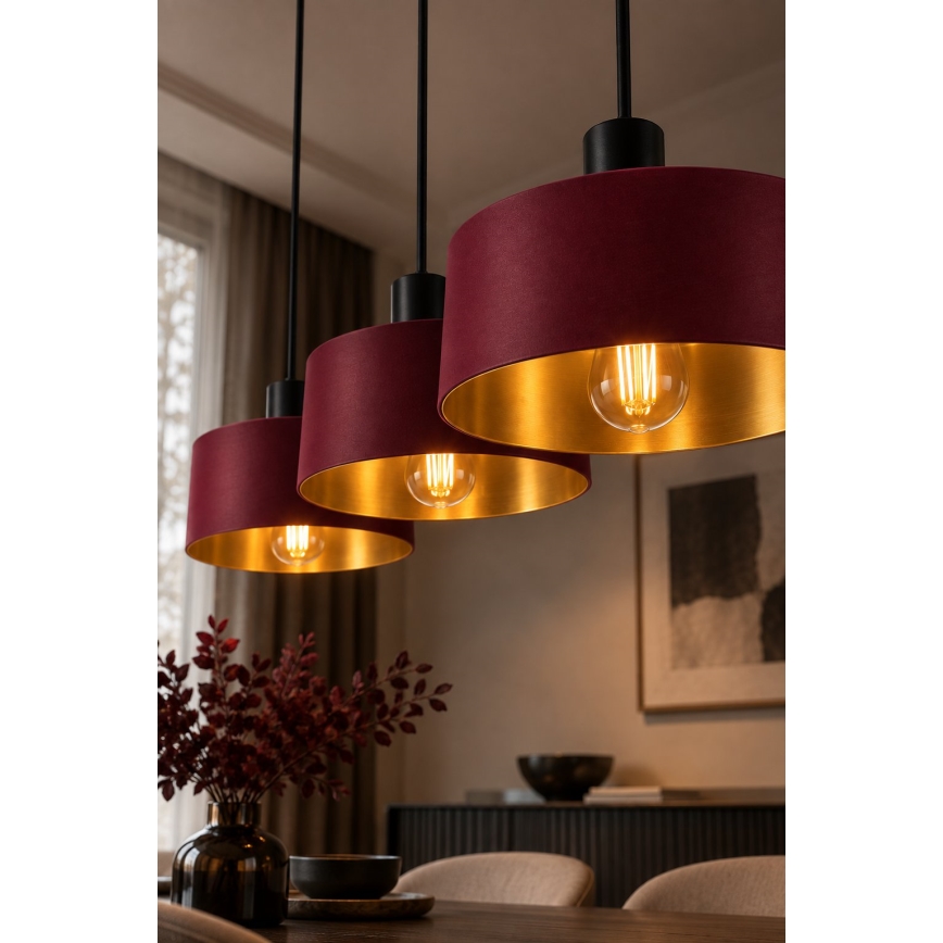 Suspension sur câble HAKI 3xE27/60W/230V bordeaux/noir