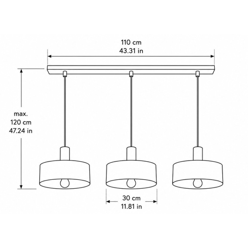 Suspension sur câble HAKI 3xE27/60W/230V bordeaux/noir