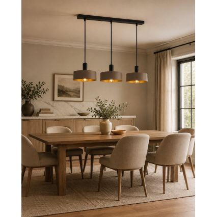 Suspension sur câble HAKI 3xE27/60W/230V marron/noir