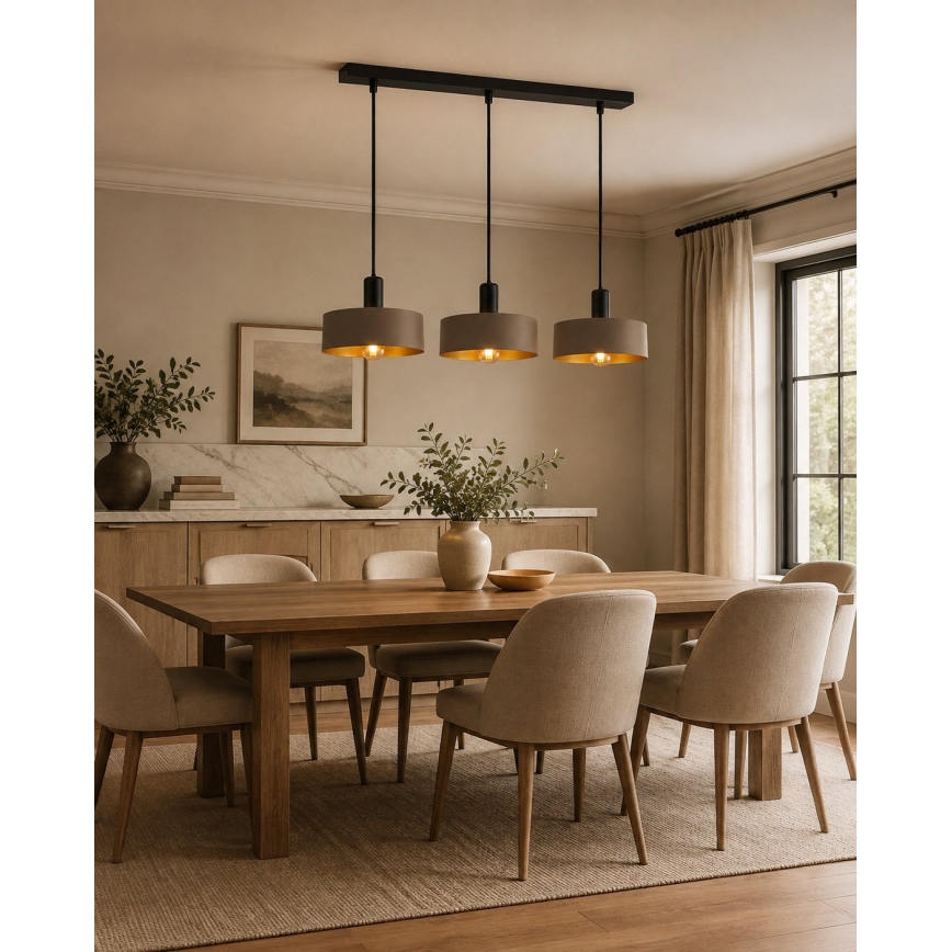 Suspension sur câble HAKI 3xE27/60W/230V marron/noir