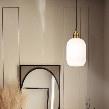 Suspension sur câble HECTOR 1xE27/15W/230V blanc/laiton Ø 14 cm