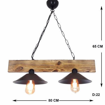 Suspension sur câble HEPSI 2xE27/40W/230V, finition sapin / noyer