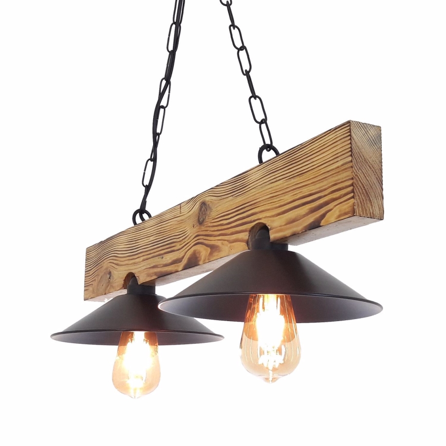 Suspension sur câble HEPSI 2xE27/40W/230V, finition sapin / noyer