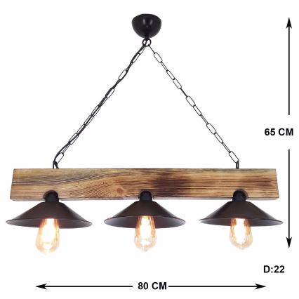 Suspension sur câble HEPSI 3xE27/40W/230V, finition épicéa et noyer