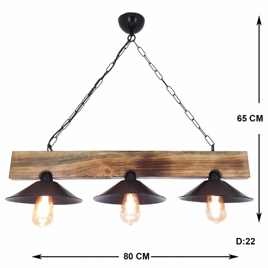 Suspension sur câble HEPSI 3xE27/40W/230V, finition épicéa et noyer