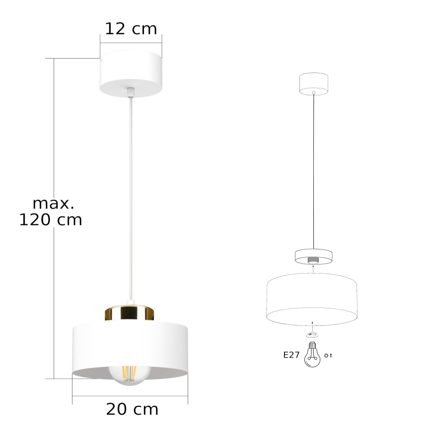 Suspension sur câble IGNIA 1xE27/60W/230V blanche