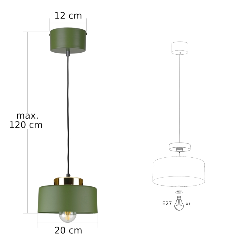 Suspension sur câble IGNIA 1xE27/60W/230V vert