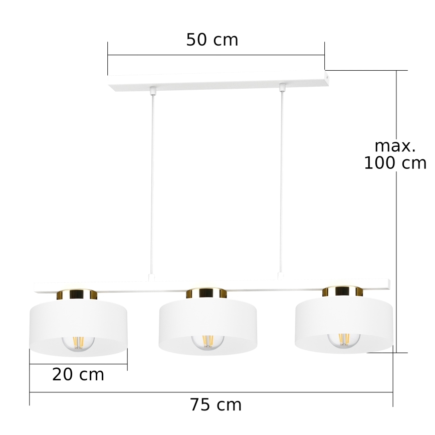 Suspension sur câble IGNIA 3xE27/60W/230V blanc/doré