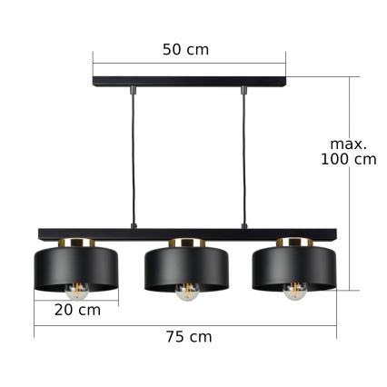 Suspension sur câble IGNIA 3xE27/60W/230V noir/doré