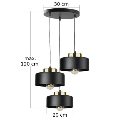 Suspension sur câble IGNIA 3xE27/60W/230V noir/doré