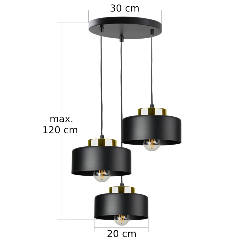 Suspension sur câble IGNIA 3xE27/60W/230V noir/doré