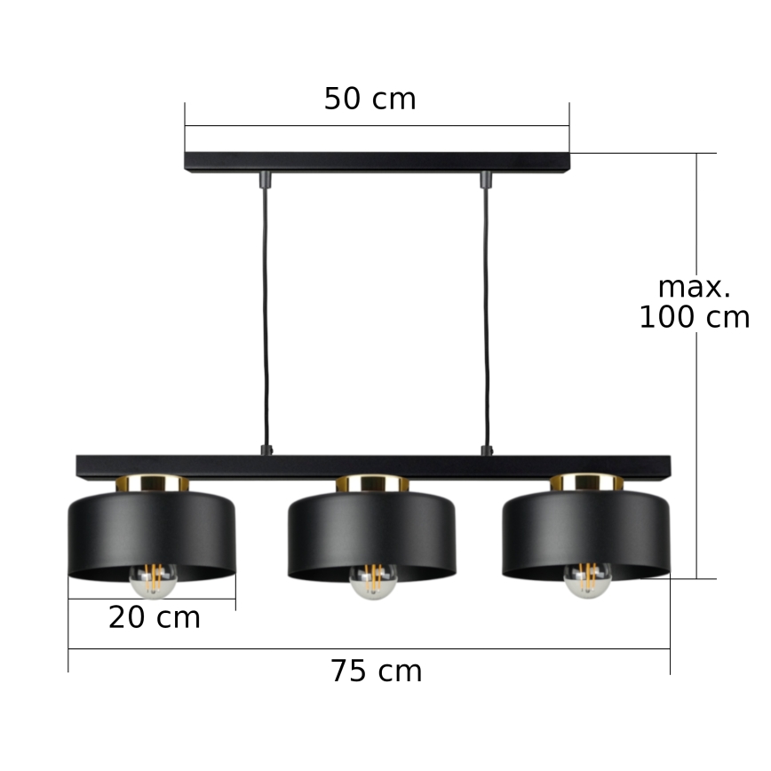 Suspension sur câble IGNIA 3xE27/60W/230V noire