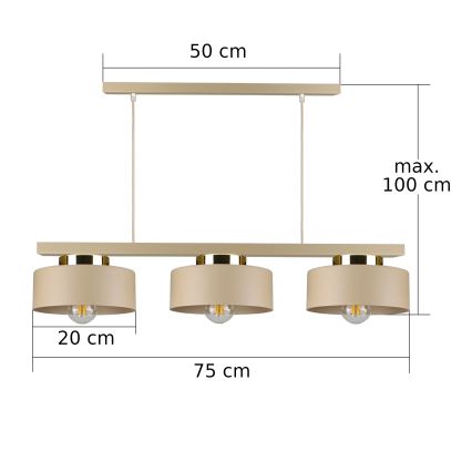 Suspension sur câble IGNIA 3xE27/60W/230V taupe